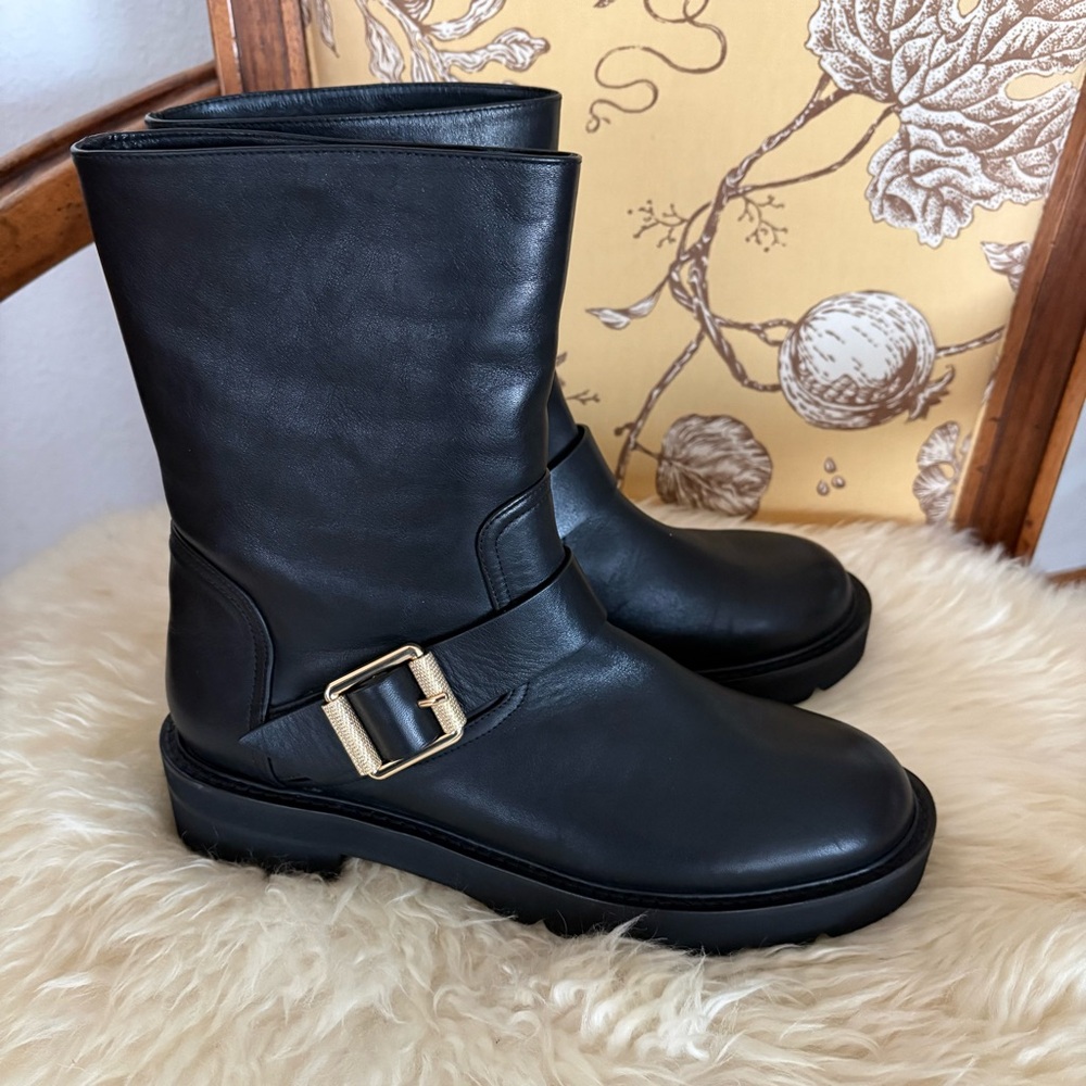 NEW Stuart Weitzman Brand New Ryder Lift Black Moto Boots - Picture 2 of 7